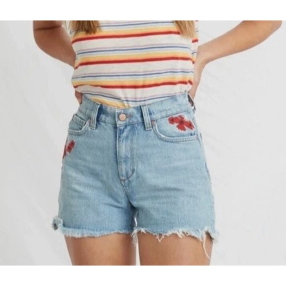 MARINE LAYER Floral Embroidered Denim Cut-Offs Cheeky Jean Shorts Sz 27